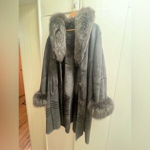 Gina Bacconi Charcoal Teddy Jacket with Fur Trim
